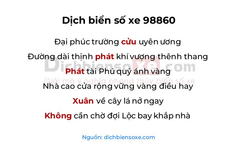 Dịch thơ biển số 98860