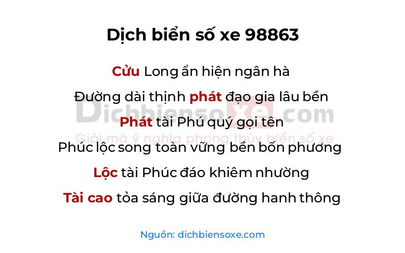 Dịch thơ biển số 98863