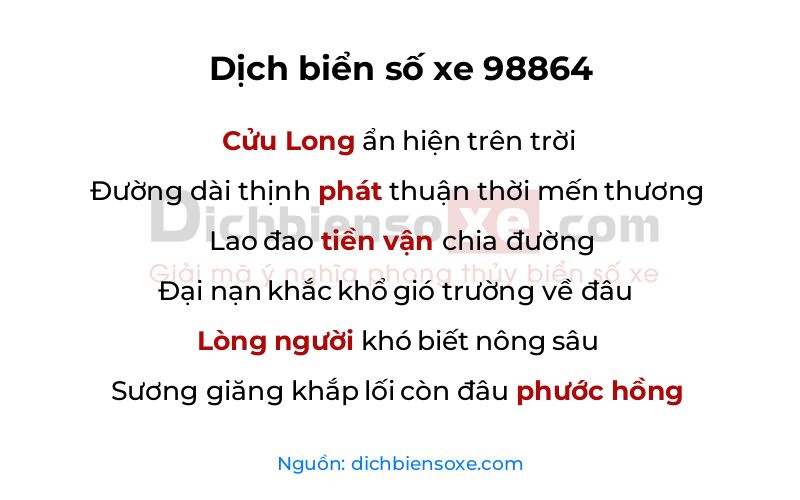 Dịch thơ biển số 98864