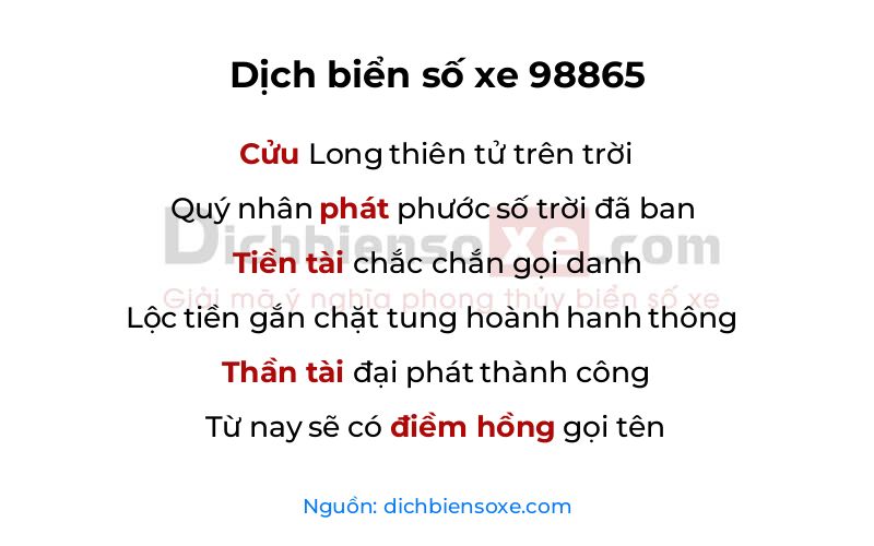 Dịch thơ biển số 98865