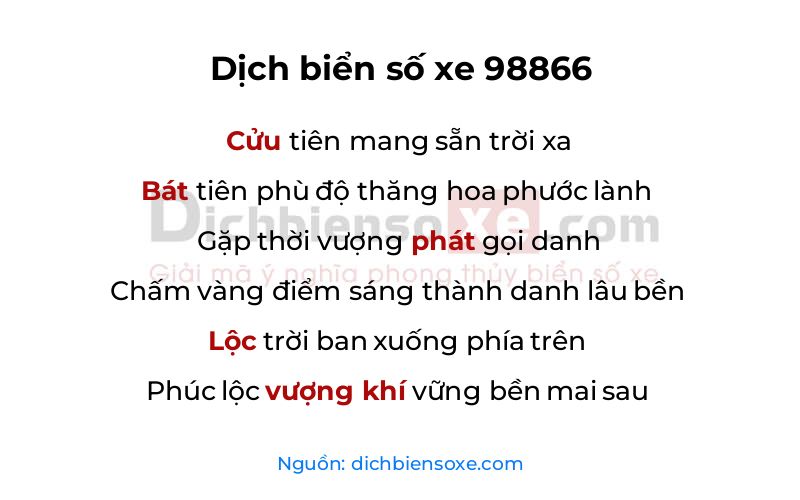 Dịch thơ biển số 98866