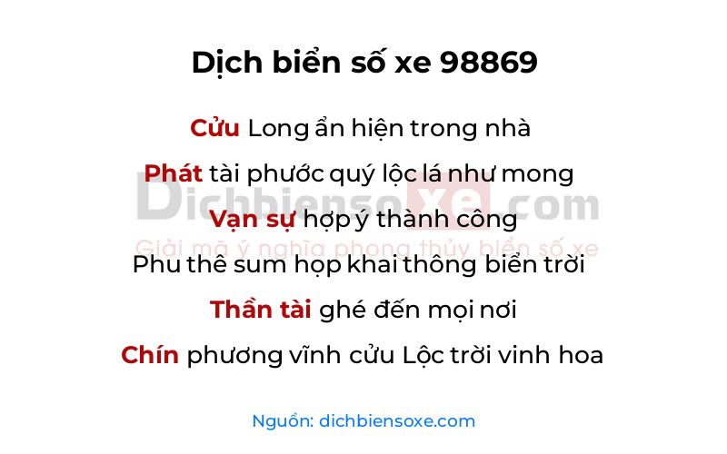 Dịch thơ biển số 98869