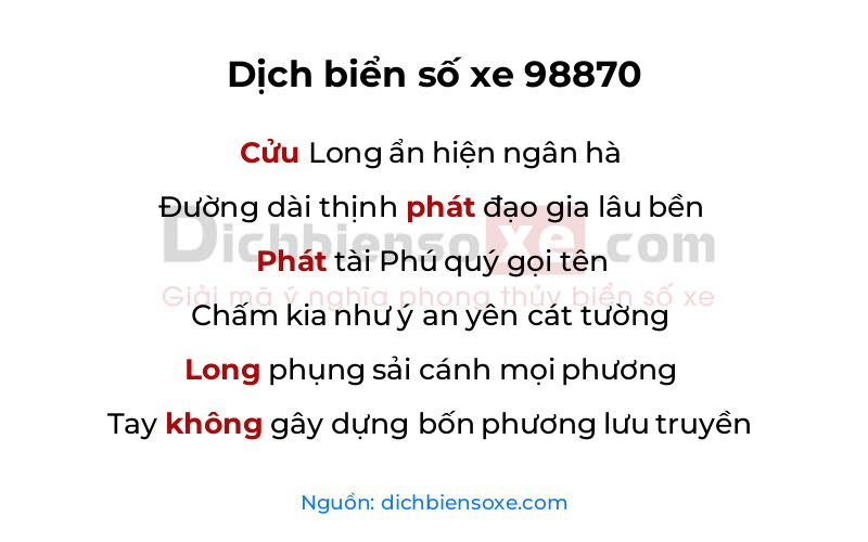 Dịch thơ biển số 98870