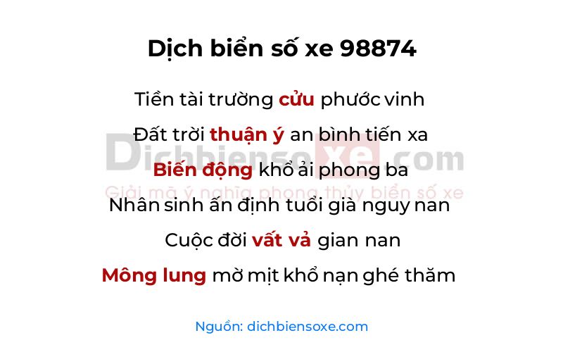 Dịch thơ biển số 98874