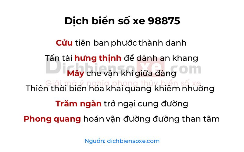 Dịch thơ biển số 98875