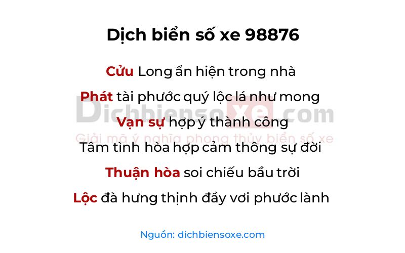 Dịch thơ biển số 98876