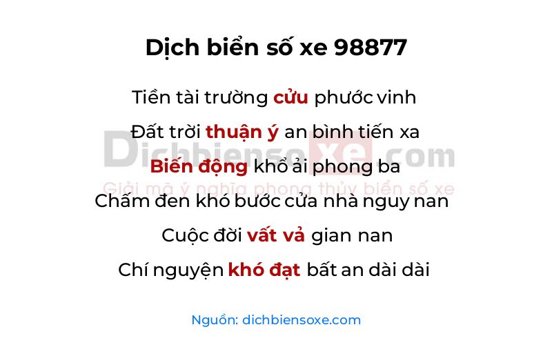 Dịch thơ biển số 98877