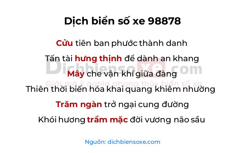 Dịch thơ biển số 98878