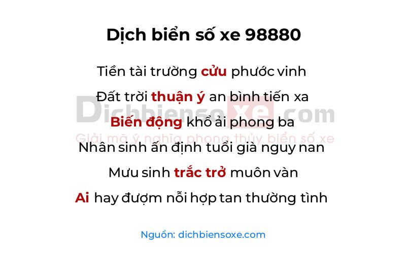 Dịch thơ biển số 98880