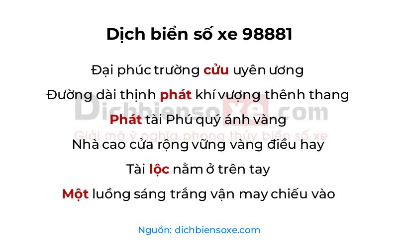 Dịch thơ biển số 98881