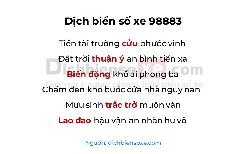 Dịch thơ biển số 98883