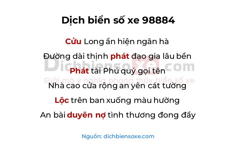 Dịch thơ biển số 98884