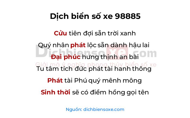 Dịch thơ biển số 98885
