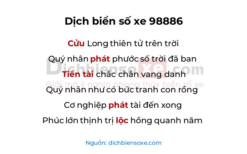 Dịch thơ biển số 98886