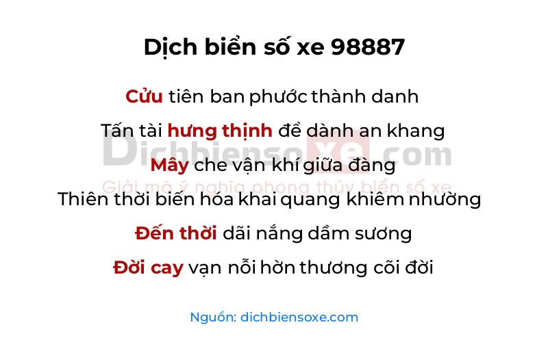 Dịch thơ biển số 98887