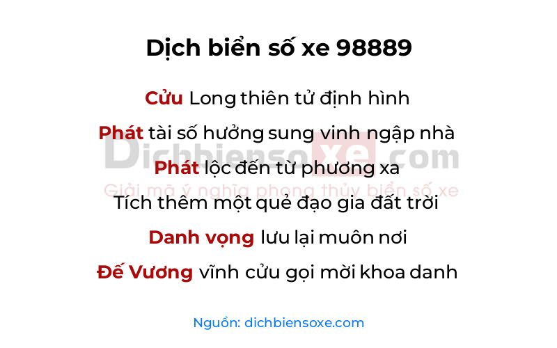 Dịch thơ biển số 98889