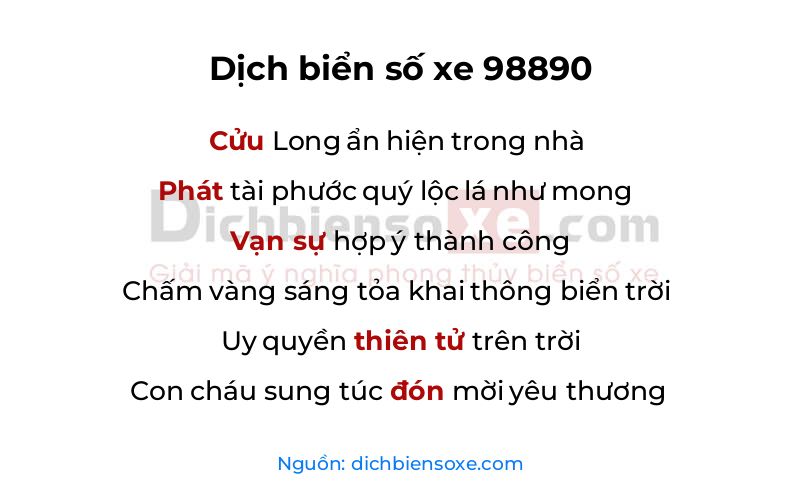 Dịch thơ biển số 98890