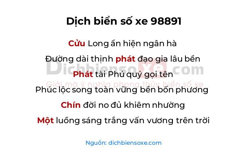 Dịch thơ biển số 98891