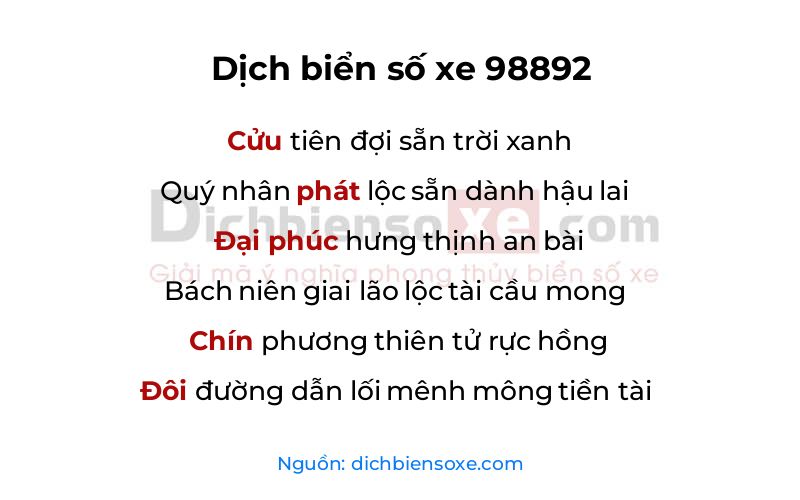 Dịch thơ biển số 98892