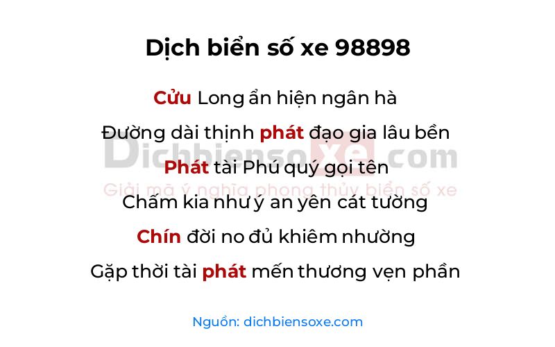 Dịch thơ biển số 98898