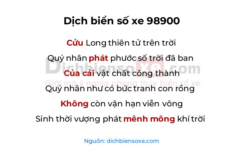 Dịch thơ biển số 98900