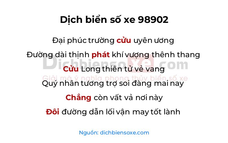 Dịch thơ biển số 98902