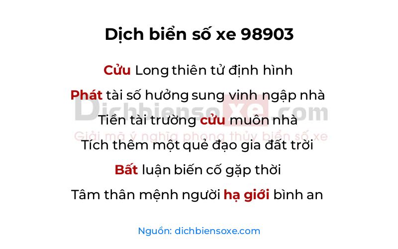 Dịch thơ biển số 98903