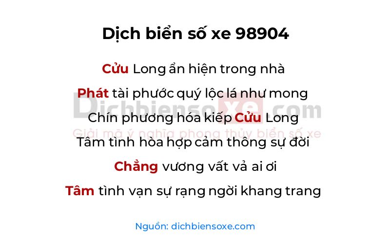 Dịch thơ biển số 98904