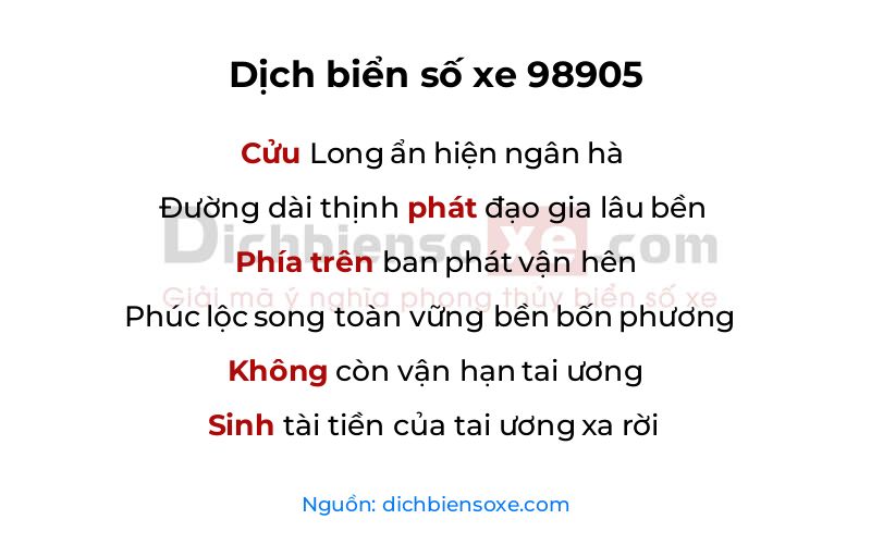 Dịch thơ biển số 98905