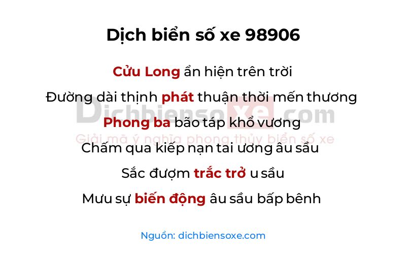 Dịch thơ biển số 98906