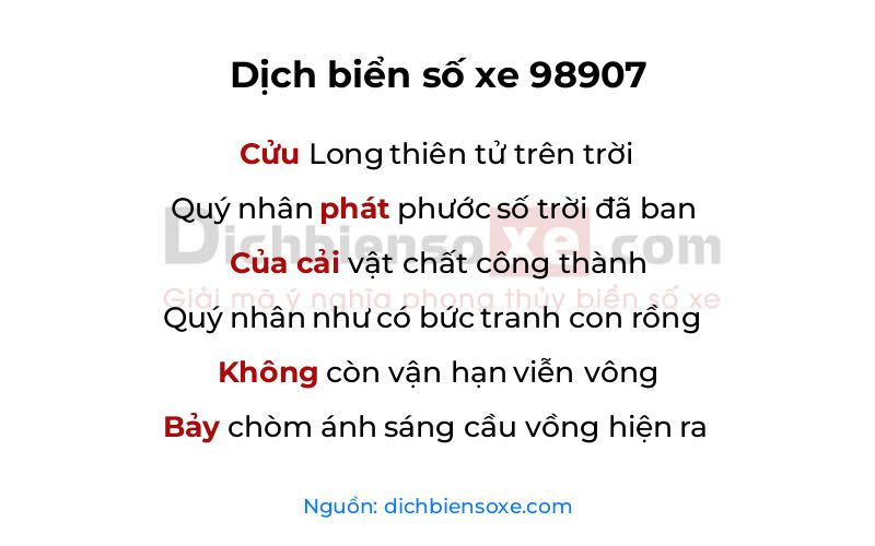 Dịch thơ biển số 98907