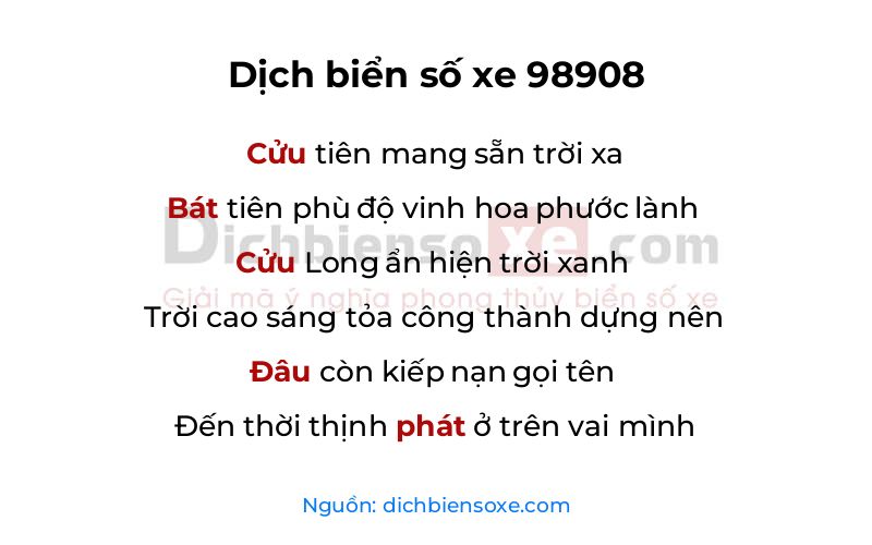 Dịch thơ biển số 98908