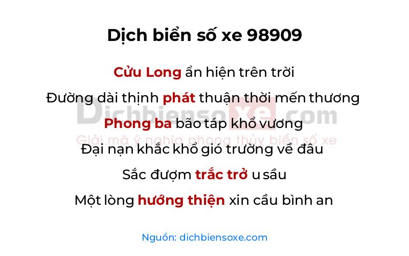 Dịch thơ biển số 98909