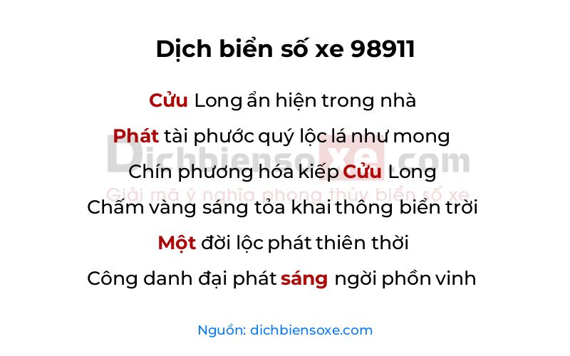 Dịch thơ biển số 98911