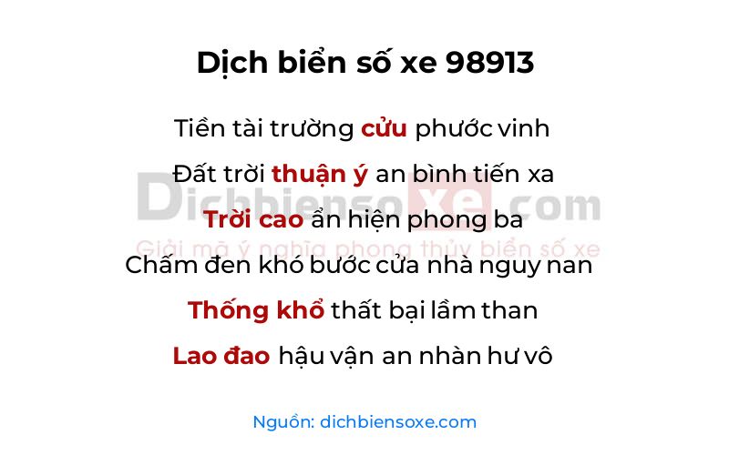 Dịch thơ biển số 98913
