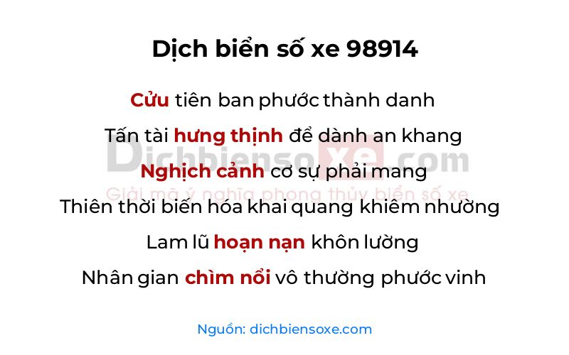 Dịch thơ biển số 98914