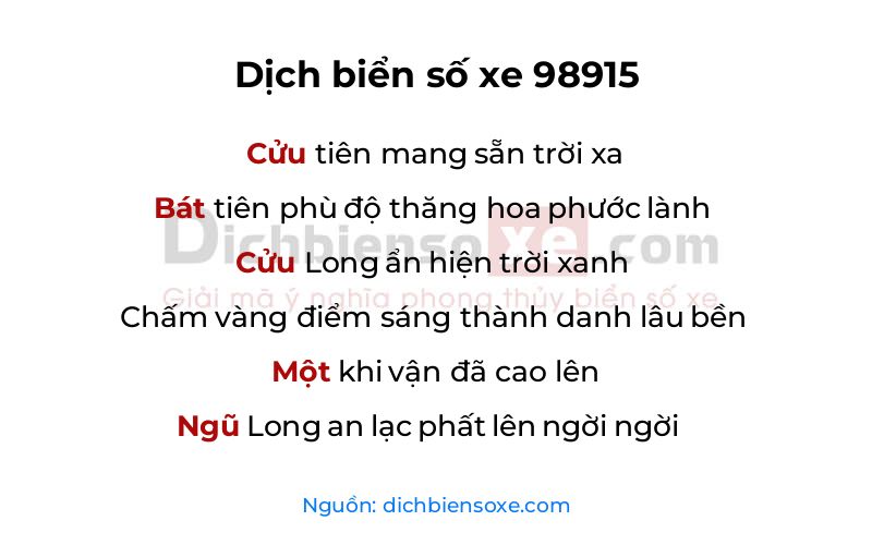Dịch thơ biển số 98915