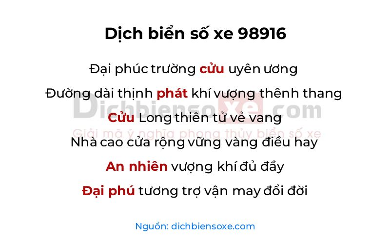 Dịch thơ biển số 98916