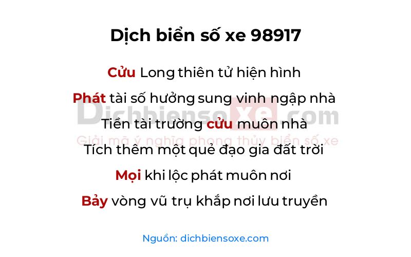 Dịch thơ biển số 98917