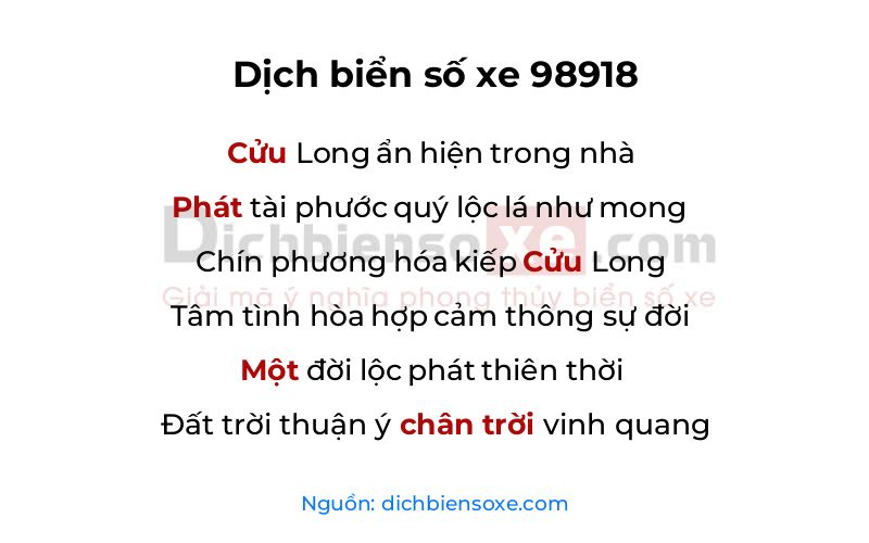Dịch thơ biển số 98918