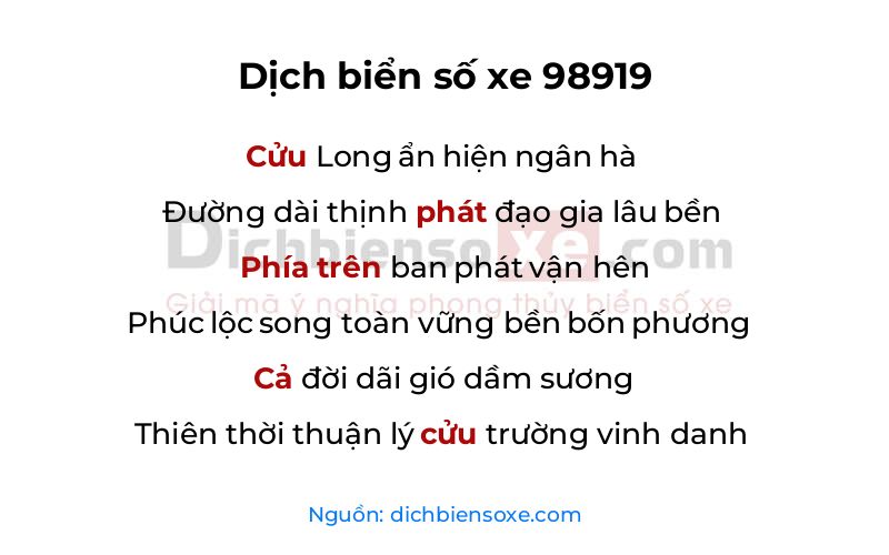 Dịch thơ biển số 98919