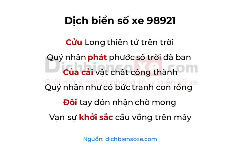 Dịch thơ biển số 98921