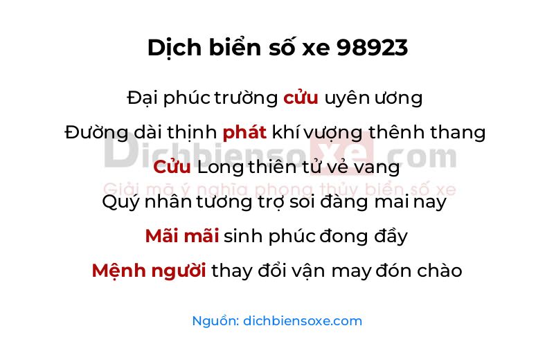 Dịch thơ biển số 98923