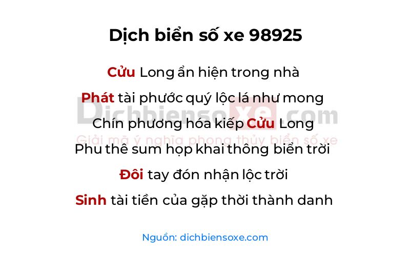 Dịch thơ biển số 98925