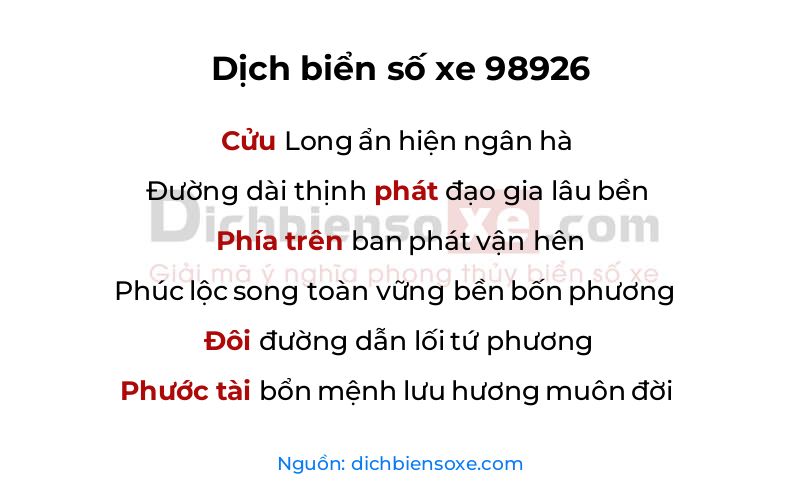 Dịch thơ biển số 98926