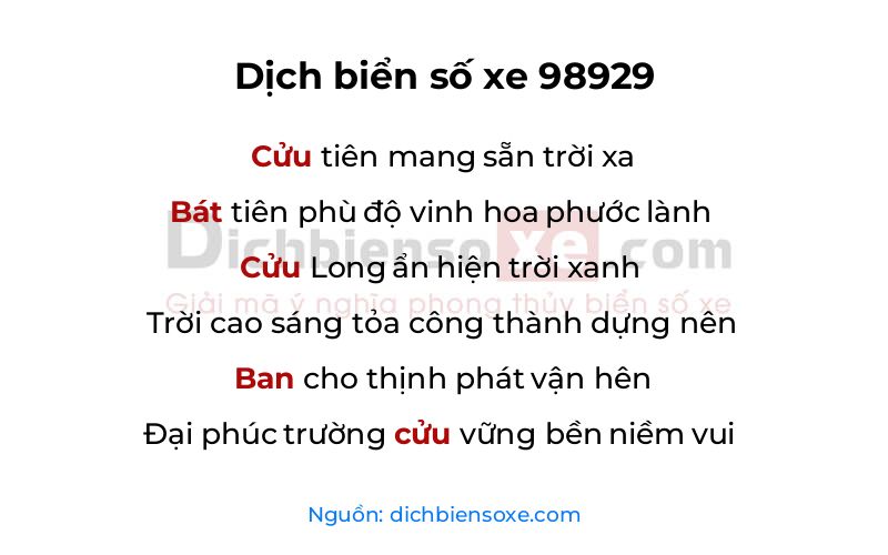 Dịch thơ biển số 98929