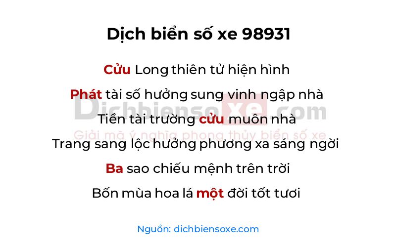Dịch thơ biển số 98931