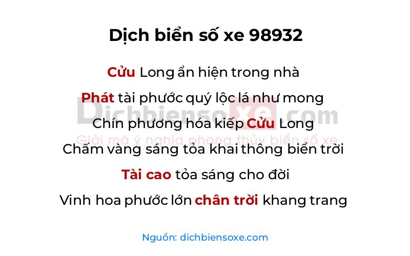 Dịch thơ biển số 98932