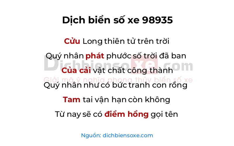 Dịch thơ biển số 98935