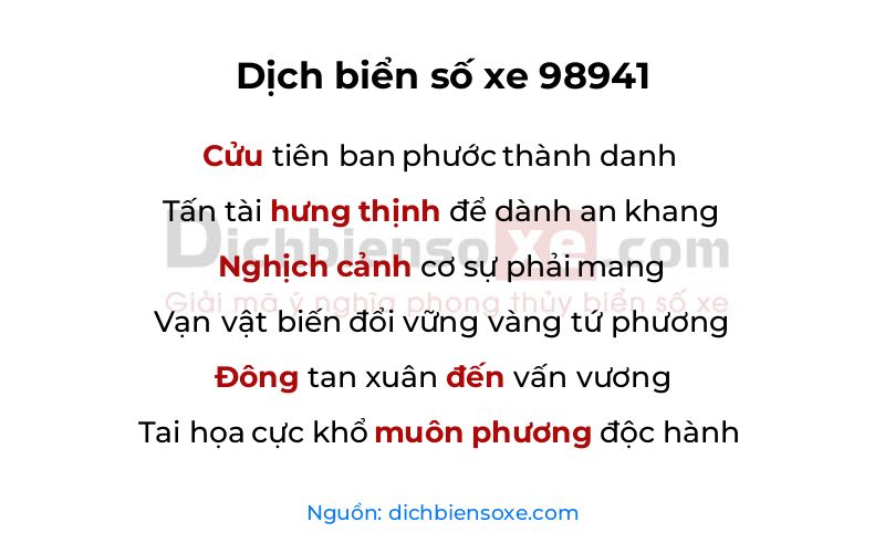 Dịch thơ biển số 98941